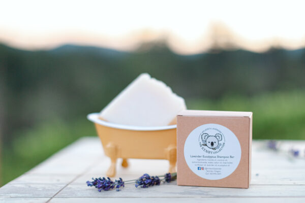 A lavender shampoo bar on the table